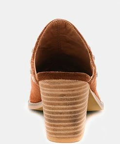 Rag & Co LESLIE Tan Stacked Heel Mules 12 Rag & Co LESLIE Tan Stacked Heel Mules