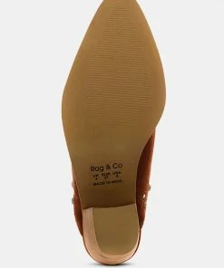 Rag & Co LESLIE Tan Stacked Heel Mules 13 Rag & Co LESLIE Tan Stacked Heel Mules