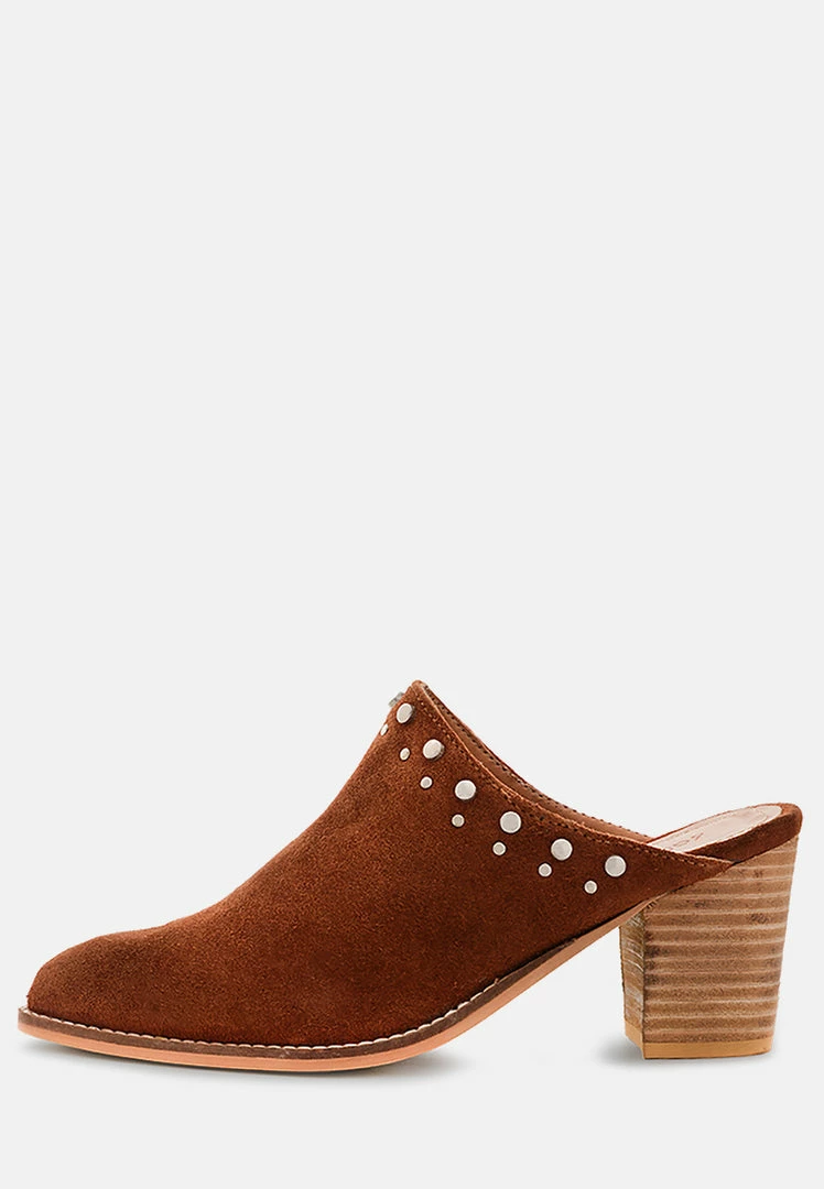 Rag & Co LESLIE Tan Stacked Heel Mules 6 Rag & Co LESLIE Tan Stacked Heel Mules