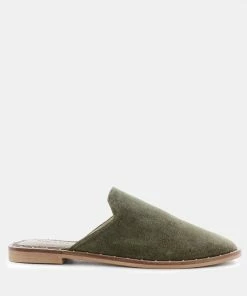Rag & Co LIA Khaki Green Handcrafted Suede Mules