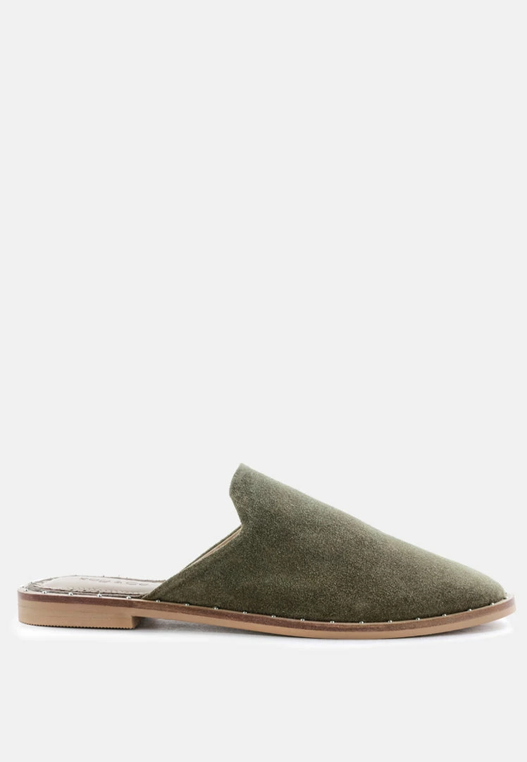 Rag & Co LIA Khaki Green Handcrafted Suede Mules 4 Rag & Co LIA Khaki Green Handcrafted Suede Mules