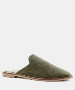 Rag & Co LIA Khaki Green Handcrafted Suede Mules
