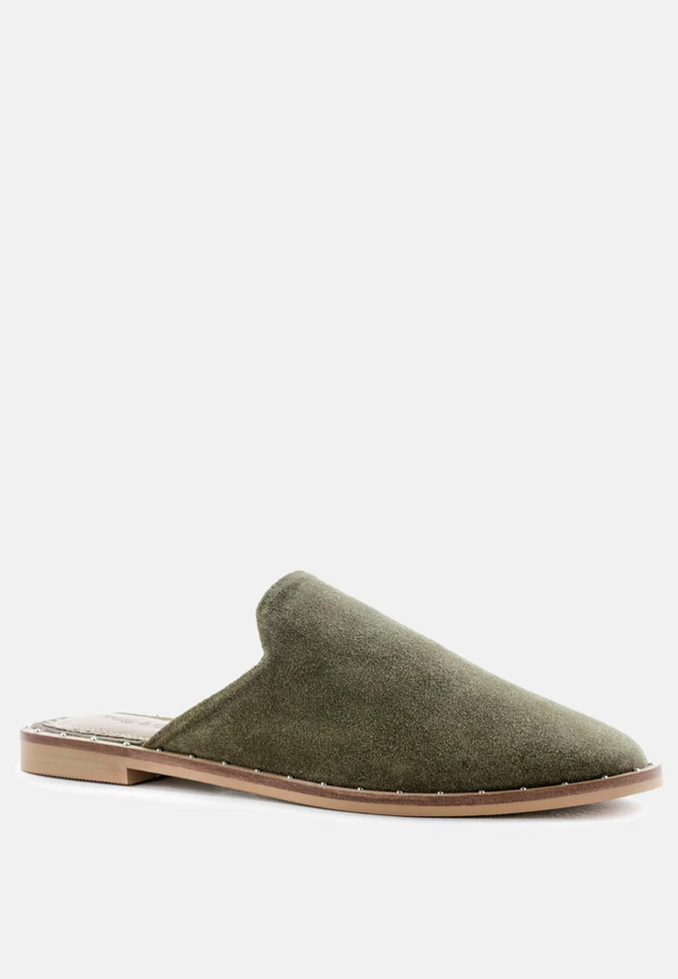 Rag & Co LIA Khaki Green Handcrafted Suede Mules 3 Rag & Co LIA Khaki Green Handcrafted Suede Mules