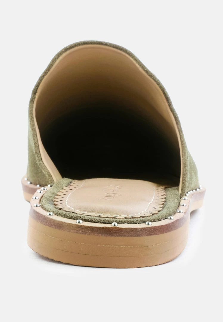 Rag & Co LIA Khaki Green Handcrafted Suede Mules 7 Rag & Co LIA Khaki Green Handcrafted Suede Mules
