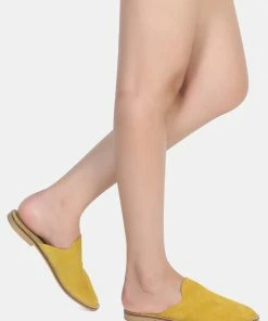 Rag & Co LIA Mustard Handcrafted Suede Mules Flats