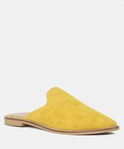 Rag & Co LIA Mustard Handcrafted Suede Mules Flats