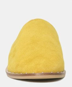 Rag & Co LIA Mustard Handcrafted Suede Mules Flats