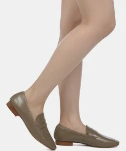 Rag & Co LILIANA Taupe Classic Leather Penny Loafers