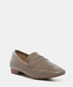 Rag & Co LILIANA Taupe Classic Leather Penny Loafers