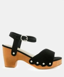 Rag & Co LIONA Black Studded Suede Wooden Clogs