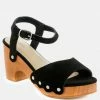 Rag & Co LIONA Black Studded Suede Wooden Clogs