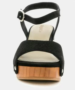 Rag & Co LIONA Black Studded Suede Wooden Clogs