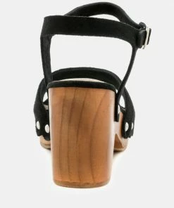 Rag & Co LIONA Black Studded Suede Wooden Clogs