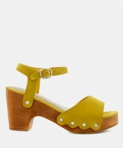 Rag & Co Clogs LIONA Mustard Studded Suede Clog Sandals