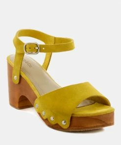 Rag & Co Clogs LIONA Mustard Studded Suede Clog Sandals
