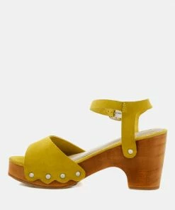 Rag & Co Clogs LIONA Mustard Studded Suede Clog Sandals