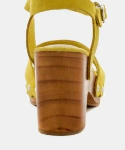 Rag & Co Clogs LIONA Mustard Studded Suede Clog Sandals