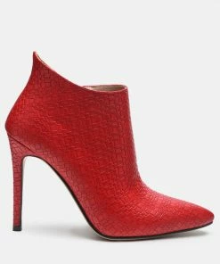 Rag & Co LOLITA Woven Texture Stiletto Boot In Red Boots