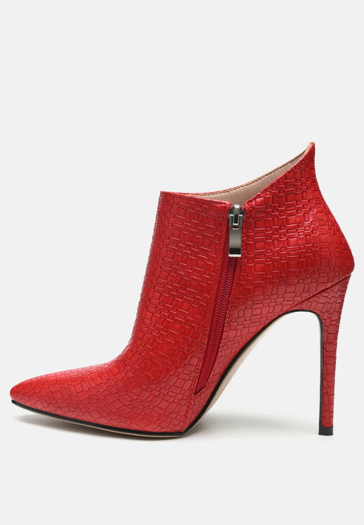 Rag & Co LOLITA Woven Texture Stiletto Boot In Red Boots 6 Rag & Co LOLITA Woven Texture Stiletto Boot In Red Boots