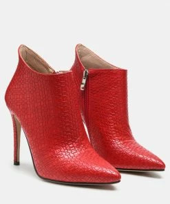 Rag & Co LOLITA Woven Texture Stiletto Boot In Red Boots
