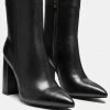 Rag & Co MARGEN Ankle High Pointed Toe Block Heeled Boot In Black