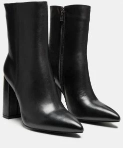 Rag & Co MARGEN Ankle High Pointed Toe Block Heeled Boot In Black