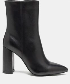 Rag & Co MARGEN Ankle High Pointed Toe Block Heeled Boot In Black