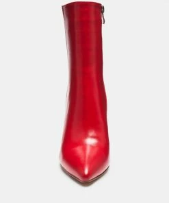 Rag & Co MARGEN Ankle High Pointed Toe Block Heeled Boot In Red