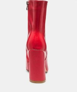 Rag & Co MARGEN Ankle High Pointed Toe Block Heeled Boot In Red