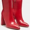 Rag & Co MARGEN Ankle High Pointed Toe Block Heeled Boot In Red
