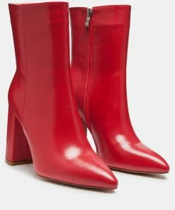 Rag & Co MARGEN Ankle High Pointed Toe Block Heeled Boot In Red