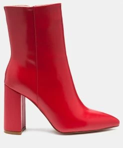 Rag & Co MARGEN Ankle High Pointed Toe Block Heeled Boot In Red