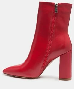 Rag & Co MARGEN Ankle High Pointed Toe Block Heeled Boot In Red