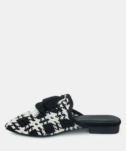 Rag & Co MARIANA Black Woven Flat Mules With Tassels Flats