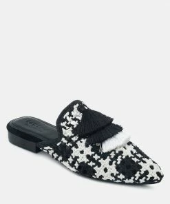 Rag & Co MARIANA Black Woven Flat Mules With Tassels Flats