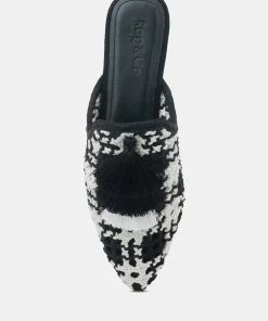 Rag & Co MARIANA Black Woven Flat Mules With Tassels Flats