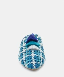 Rag & Co Flats MARIANA Blue Woven Flat Mules With Tassels