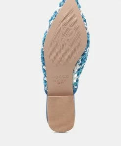 Rag & Co Flats MARIANA Blue Woven Flat Mules With Tassels