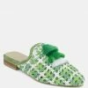 Rag & Co MARIANA Green Woven Flat Mules With Tassels