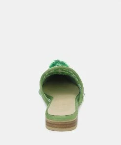 Rag & Co MARIANA Green Woven Flat Mules With Tassels