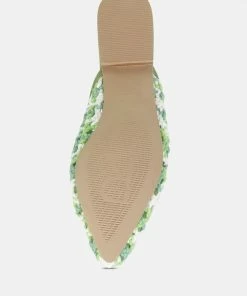 Rag & Co MARIANA Green Woven Flat Mules With Tassels