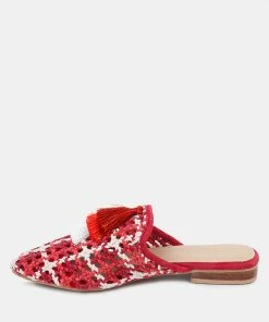 Rag & Co Flats MARIANA Red Woven Flat Mules With Tassels