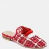 Rag & Co Flats MARIANA Red Woven Flat Mules With Tassels