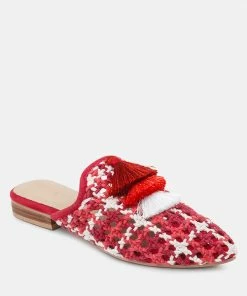 Rag & Co Flats MARIANA Red Woven Flat Mules With Tassels