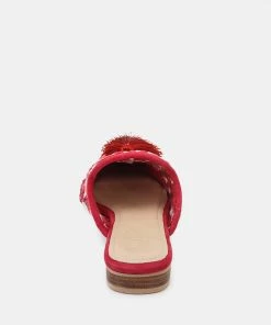 Rag & Co Flats MARIANA Red Woven Flat Mules With Tassels