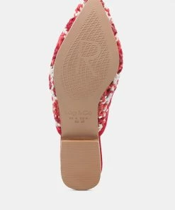 Rag & Co Flats MARIANA Red Woven Flat Mules With Tassels