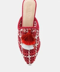 Rag & Co Flats MARIANA Red Woven Flat Mules With Tassels