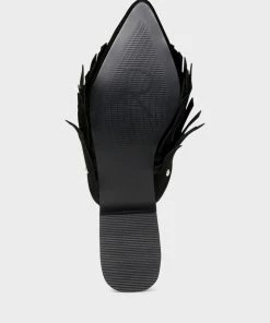 Rag & Co MARISSA Black Suede Fringe Mules