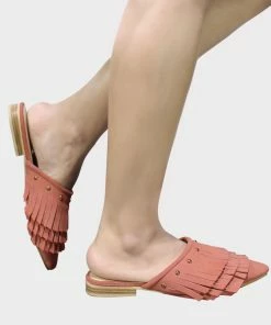 Rag & Co Flats MARISSA Pink Marissa Suede Fringe Mules
