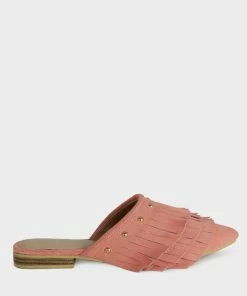 Rag & Co Flats MARISSA Pink Marissa Suede Fringe Mules